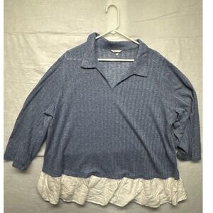 Cato‎ Women's Blue Textured Knit Top with Ruffled Hem